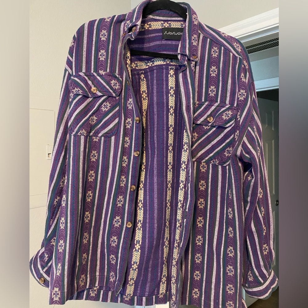 Purple Striped Button-Up Shirt